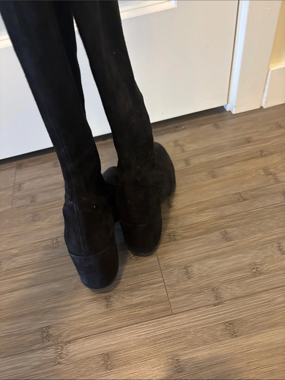 Stuart Weitzman Black Suede Block Heel over the knee boots tieland midland